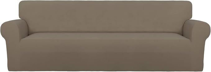 PureFit Stretch Couch Covers for Sofa 4 Seater Slipcovers Natural | 1-Piece Sofa Cover Washable Soft Couch protector, Couch Slipcover with Non Skid Foam and Elastic Bottom for Kids, Dogs
