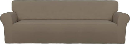 PureFit Stretch Couch Covers for Sofa 4 Seater Slipcovers Natural | 1-Piece Sofa Cover Washable Soft Couch protector, Couch Slipcover with Non Skid Foam and Elastic Bottom for Kids, Dogs