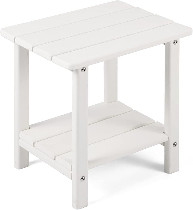 Apolimi Adirondack Outdoor Side Table, 2-Tier Sturdy Patio End Table Weather Resistant, 16.5" Solid Side Table for Patio, Pool, Porch