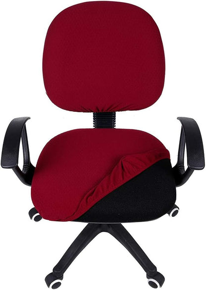 Smiry Office Computer Chair Covers for Desk Rotating Chair Protector | Stretch Jacquard Removable Washable Universal Slipcovers, Seat + Backrest Cover, Wine Red