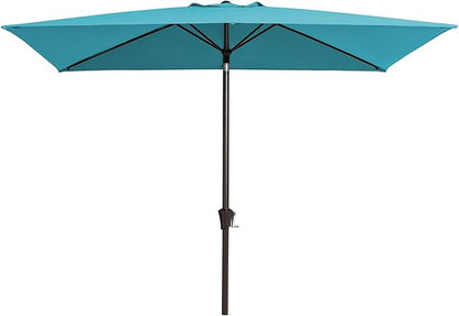 JEAREY 6.5x10ft Olefin Rectangular Patio Umbrella, Rectangle Outdoor Umbrellas with Auto Tilt Crank System, Market Table Umbrella UV Protection Fade-Resistant for Pool Deck Garden Yard, Lake Blue