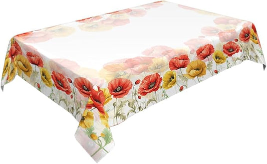 Decorative Rectangle Table Cloths Watercolor Poppy Spring Seasonal Summer Flower Tablecloth Table Cover for Dining/BBQ/Picnic/Coffee Table 52 X 70 Inches