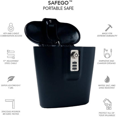 SAFEGO Portable Indoor/Outdoor Lock Box Safe with Key and Combination Access (Black)