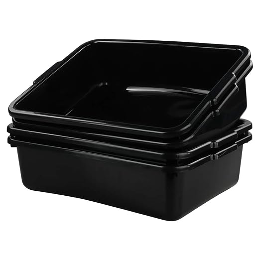 Teyyvn 13 L Plastic Bus Box, Commercial Wash Basin Tote Box, 4-Pack, Black