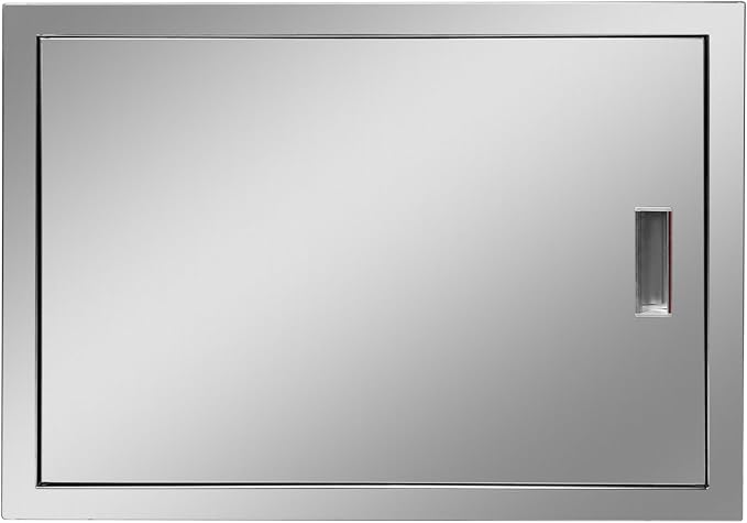Outdoor Kitchen Door 27" W x 20" H Stainless Steel BBQ Single Access Door Flush Mount Vertical Wall Doors with Handle Suitable for Grilling Station Outside Cabinet Outdoor Kitchen