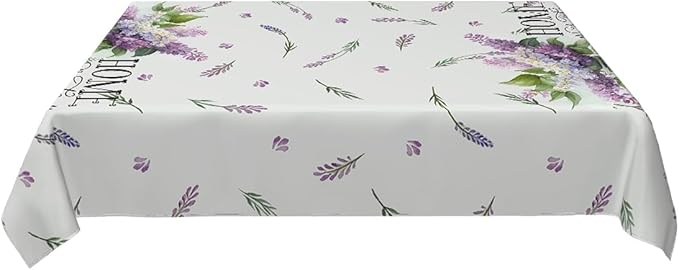 Decorative Rectangle Table Cloths Purple Lavender Leaves Home Sweet Home Tablecloth Table Cover for Dining/BBQ/Picnic/Coffee Table 52 X 70 Inches