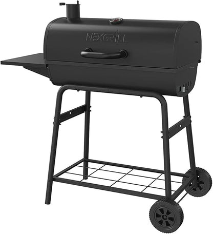 Nexgrill Premium 29" Charcoal Grill with Side Shelf, 552 SQ In Cooking Space, Adjustable Charcoal Tray, Chimney Air Vent, Warming Rack, Barrel Smoker Grill for Camping, Picnics, and More - 810-0029C