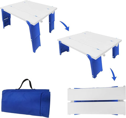 Modern-Depo 15.9"x14.2"x9.6" Large Portable Folding Beach Table for Sand Foldable Height Adjustable Side Table Desk for Camping Picnic BBQ with Carry Bag, Blue | Foldable Side Table Desk for Camping Picnic BBQ with Carry Bag, for Sand, Modern-Depo