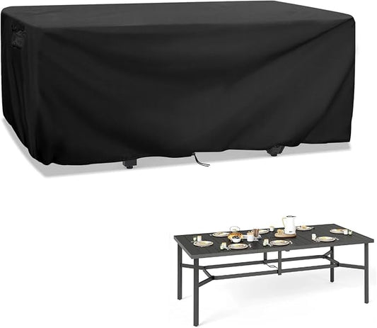 Patio Dining Table Cover for 8-10 Person Large 7-8 FT Rectangle Furniture | 87x37x30,Waterproof Dustproof Heavy Duty Oxford Fabric, Patio Table Cover with Air Vent, Buckle, Handle and Drawstring