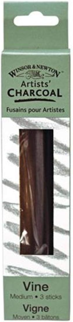 Winsor & Newton Artist Vine Charcoal Sticks, Medium, Black, Box of 3 Sticks
