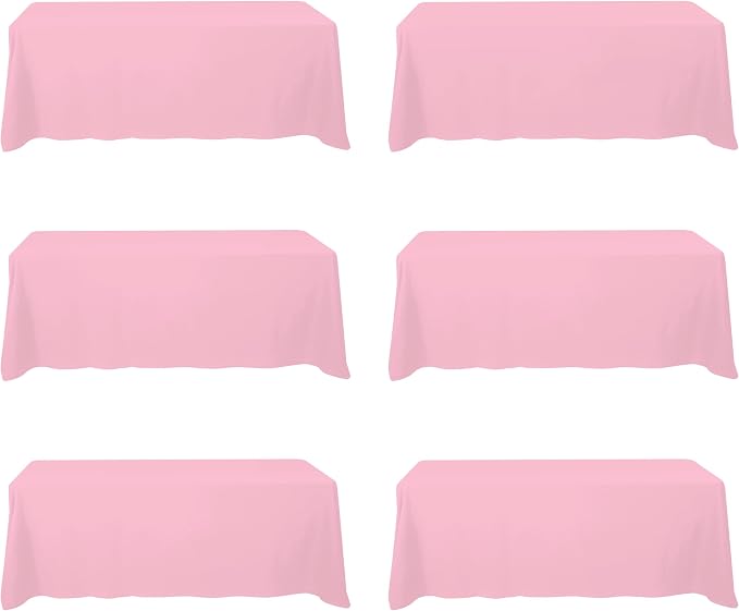 BRILLMAX 6 Pack Pink Tablecloths 90x156 Inch for 8ft Rectangle Tables | 150 GSM Polyester Fabric, Floor Length Drop, Water, Stain & Wrinkle Resistant Cloth Cover for Wedding Reception Banquet Party