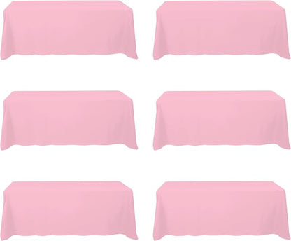 BRILLMAX 6 Pack Pink Tablecloths 90x156 Inch for 8ft Rectangle Tables | 150 GSM Polyester Fabric, Floor Length Drop, Water, Stain & Wrinkle Resistant Cloth Cover for Wedding Reception Banquet Party