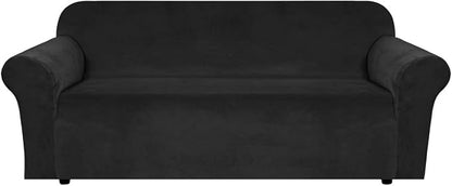 H.VERSAILTEX Stretch Velvet Sofa Covers Large Couch Covers Sofa Slipcovers with Non Slip Straps Underneath The Furniture, Feature Thick Comfy Rich Velour (XL Sofa, 98"-105", Black)