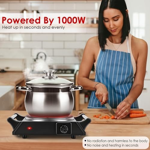 1000W Portable Single Burner Heating Stove Countertop RV Hotplate with 5 Temperature Stepless Adjustments Portable Handles