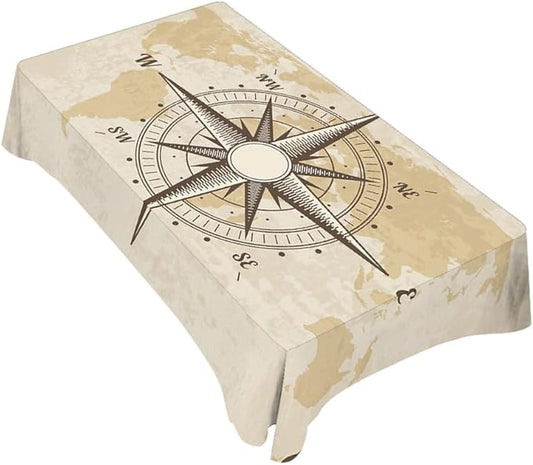 TKS MITLAN Compass Decorative Rectangle Tablecloth Old World Map Nautical Compass Polyester Table Cloths Kitchen Table Cover for Dining BBQ Picnic Coffee Table 60 x 84 Inch 6-8 Seats