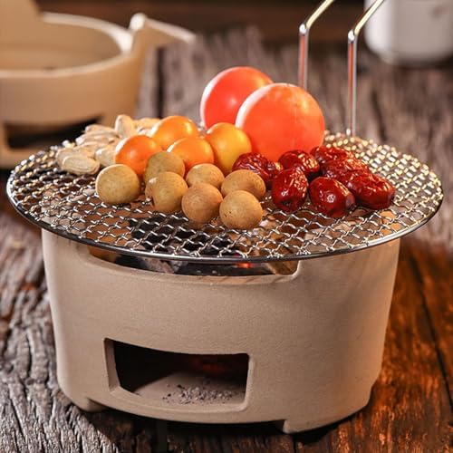 Small Japanese Style Clay Charcoal Stove, Barbecue Grill, Clay Barbecue and Tea Stove, Clay Grilling Stove with Metal Baking Sheet, for Home, Picnic, Camping(24cm 9.5in)