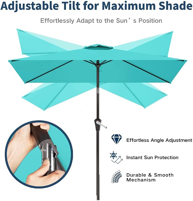 6.5' x 10' Rectangular Patio Umbrella Large Outdoor Market Umbrella w/UV Protection, Push Button Tilt and Crank Lift, Rectangle Table Umbrella for Garden, Deck, Pool, Patio, Aqua Blue