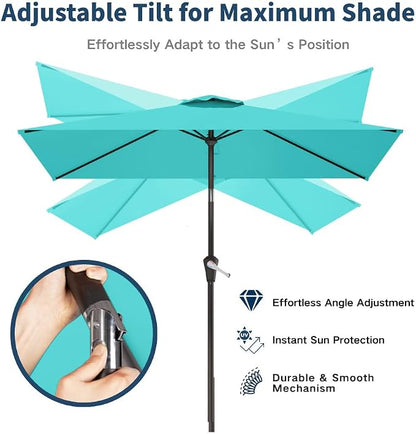 6.5' x 10' Rectangular Patio Umbrella Large Outdoor Market Umbrella w/UV Protection, Push Button Tilt and Crank Lift, Rectangle Table Umbrella for Garden, Deck, Pool, Patio, Aqua Blue
