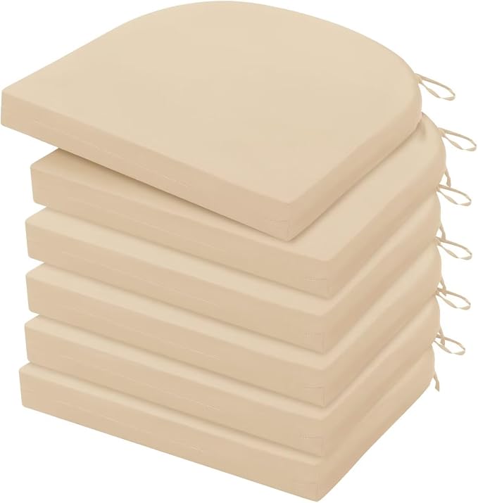 HARBOREST Outdoor Chair Cushions Set of 6, Water Resistant Patio Chair Cushions with Ties, Outdoor Seat Cushions for Patio Furniture, 17"x16"x2", Beige