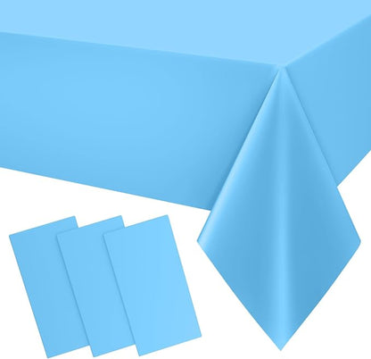 Smiry Disposable Table Cloth 3 Pack, 54 x 108 Inch Waterproof Plastic Tablecloth, Decorative Rectangle Table Covers for Party, Birthday, Picnic, Light Blue