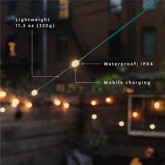 MPOWERD Luci Solar String Lights: Rechargeable via Solar and USB, Power Bank for Mobile Charging, 18’ or 44’, Waterproof, Lasts Up to 40 hrs, Up to 140 Lumens LEDs, Camping, Indoor/Outdoor Decorating