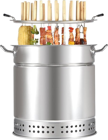 Portable Vertical Charcoal Smoker Grill,Barrel Stainless Steel Split Oven, 360° All Round Roasting,Outdoor Camping Smokeless Charcoal Barbecue Hanging Stove(Color:Large)