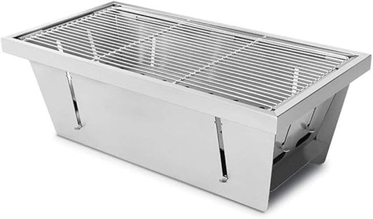 Portable Charcoal Grill BBQ Grill, Stainless Steel Foldable Charcoal Barbecue Smoker BBQ Garden BBQ with Height Adjustable Charcoal Tray, for Maximum Cooking Control,Basic Model
