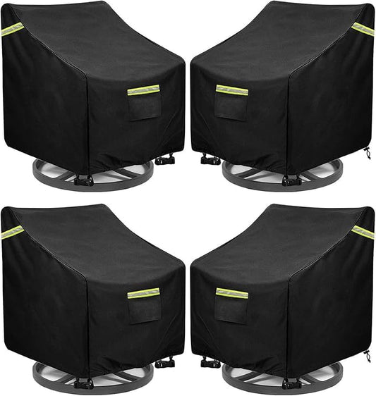 Outdoor Swivel Chair Cover 4 Pack,(29W x 31D x 38.5H inches )100% Waterproof Heavy Duty Outdoor Rocking Chair Covers， Patio Chair Covers Waterproof Patio Furniture Covers ( Black)