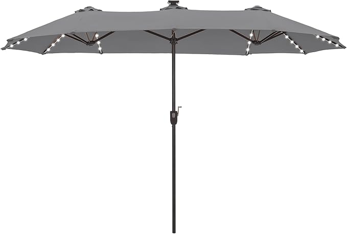 HERA'S PALACE 13 ft Patio Umbrella with 120 LED Solar Lights Double Sided Outdoor Umbrella for Patio 8 Colors Changing Table Umbrella for Garden Pool, Smoky Gray
