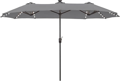 HERA'S PALACE 13 ft Patio Umbrella with 120 LED Solar Lights Double Sided Outdoor Umbrella for Patio 8 Colors Changing Table Umbrella for Garden Pool, Smoky Gray