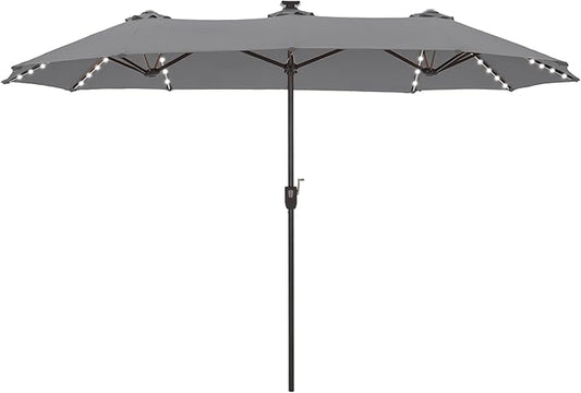 HERA'S PALACE 13 ft Patio Umbrella with 120 LED Solar Lights Double Sided Outdoor Umbrella for Patio 8 Colors Changing Table Umbrella for Garden Pool, Smoky Gray