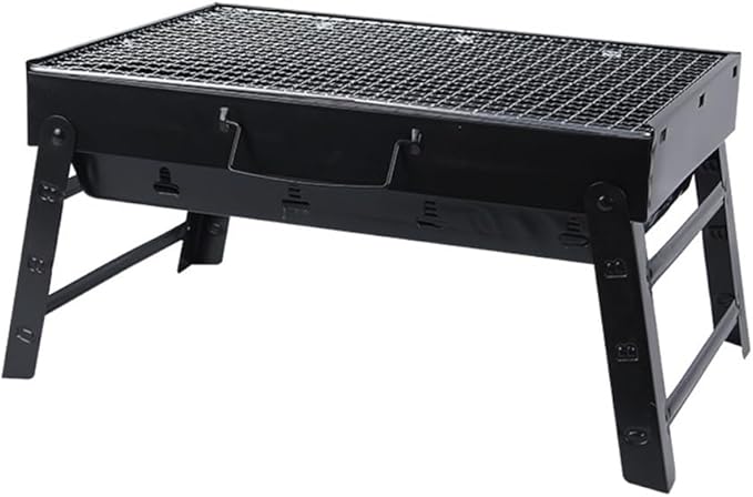 Portable Charcoal Grill for Camping BBQ, Smokeless Outdoor Barbecue Grill with Folding Stove Rack, Easy Carry & Install, Rivet Design,43.5 * 29 * 23.5Cm-D