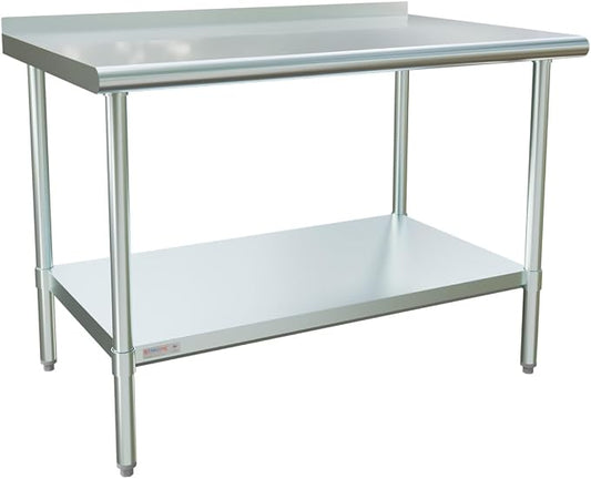 STABLEINK Stainless Steel Table with Backsplash 48x30 Inches 4ft for Prep | NSF Certified Metal Work Table Workbench with 1.5” Backsplash for Commercial Kitchen Restaurant Hotel Laundry Garage Chef