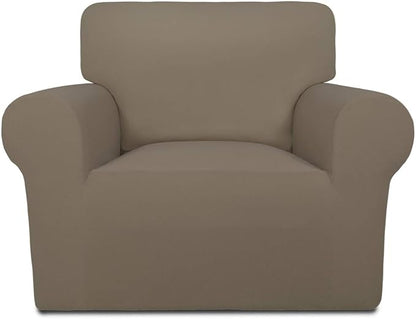PureFit Super Stretch Chair Covers Fleece Couch Covers for Sofa Natural | 1-Piece Spandex Couch Cover Soft Couch Protector, Sofa Cover Washable with Non Skid Foam and Elastic Bottom for Kids, Dogs