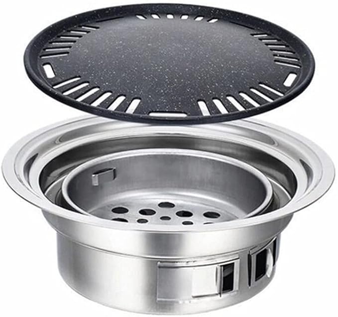 Stainless Steel Charcoal Barbecue Grill Korean Non-stick Barbecue Grills Portable Outdoor Bbq Grill Round Carbon Barbecue Stove(E)