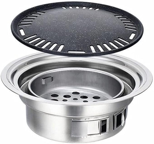 Stainless Steel Charcoal Barbecue Grill Korean Non-stick Barbecue Grills Portable Outdoor Bbq Grill Round Carbon Barbecue Stove(E)
