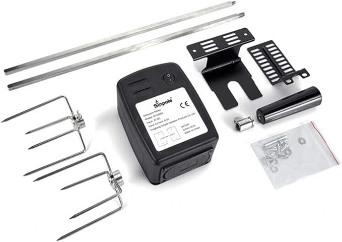 Electric BBQ Grilling Rotisserie Spit Roaster Charcoal Motor Rod Kit with Meat Forks for Pig Chicken Beef Battery Type