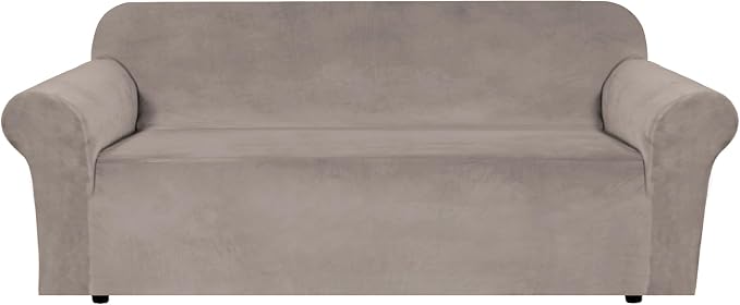 H.VERSAILTEX Stretch Velvet Sofa Covers for 3 Cushion Couch Covers Sofa Slipcovers Furniture Protector Soft with Non Slip Elastic Bottom, Crafted from Thick Comfy Rich Velour (Sofa 72"-90", Taupe)