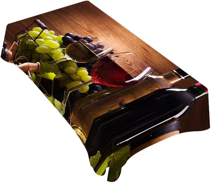 TKS MITLAN Red White Wine Decorative Rectangle Tablecloth Retro Fruit Wooden Board Polyester Table Cloths Kitchen Table Cover for Dining BBQ Picnic Coffee Table 60 x 84 Inch 6-8 Seats