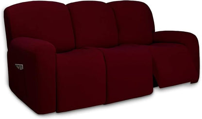 PureFit Super Stretch 3 Seats Recliner Sofa Couch Cover with Pocket | Non Slip Soft Sofa Slipcover, Washable Spandex Reclining Furniture Protector for Kids, Pets (Recliner Sofa, Wine)