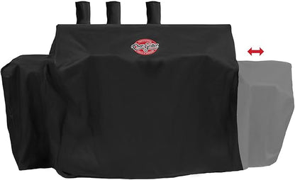 Char-Griller® 3-Burner Dual Fuel Expandable Propane Gas and Charcoal Outdoor Polyester Grill and Smoker Cover in Black, 29in x 65in x 49in, Model 8080