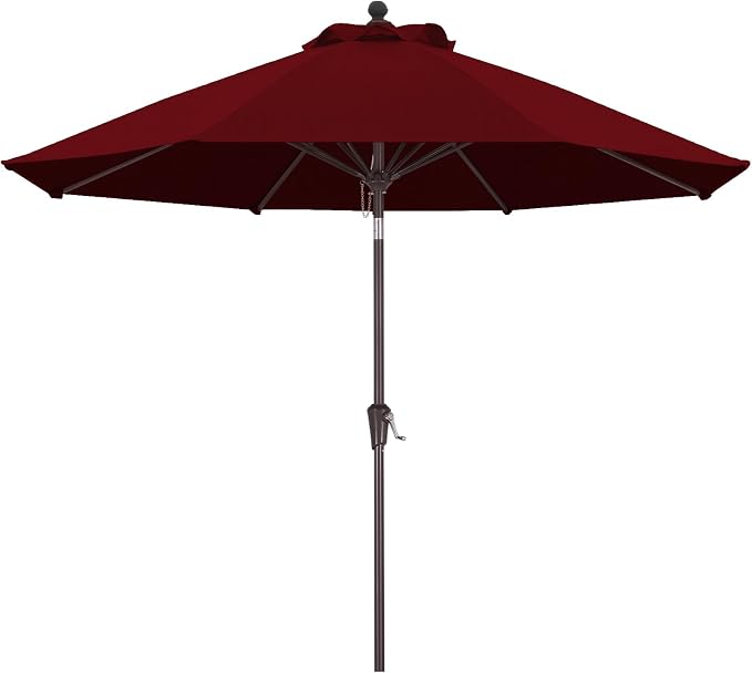 ABCCANOPY OLEFIN® 5-Year No Fading 9FT Outdoor Patio Umbrella(Dark Red) | Fade & UV Resistant Fabric,8 Fiberglass Ribs，Wind Vent，Crank Lift & Tilt,Outdoor Table Umbrella for Deck,Backyard,Yard