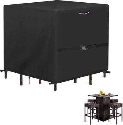 Outdoor Waterproof Wicker Table Bar Set Cover, 60"L x 60"W x 38"H | for 5 Piece Square Patio Bar Height Table & Chair Sets, Outdoor Bar Tables and Stools Sets Covers with Handle, Drawstring