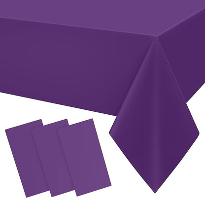 Smiry Disposable Table Cloth 3 Pack, 54 x 108 Inch Waterproof Plastic Tablecloth, Decorative Rectangle Table Covers for Party, Birthday, Picnic, Purple