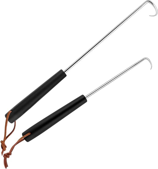 HaSteeL Meat Hook Flipper Set of 2, Stainless Steel Pigtail Food Flipper Turner 12Inch & 17Inch, BBQ Accessories Great for Grilling Smoking Frying, Long Body & ABS Handle, Easy to Clean & Right Handed
