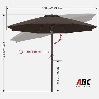 ABCCANOPY 9FT Outdoor Patio Umbrella, 8 Ribs Table Umbrella w/Crank for Easy Set Up, Suitable for Garden, Lawn, Deck & Backyard (Brown)