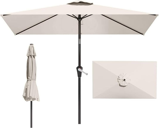 6.5x10FT Patio Umbrella, Outdoor Umbrella with Push Button Tilt and Crank, 8 Sturdy Ribs, UV Protection & Waterproof Market Umbrella for Pool, Backyard, Beach,Deck (Creamy-white)