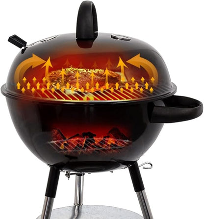 Outdoor Charcoal Grill, Portable Grilling Tool with Wheels,Round BBQ Grill, Cooking for Patio Backyard Camping (Black 47 * 47 * 97cm)