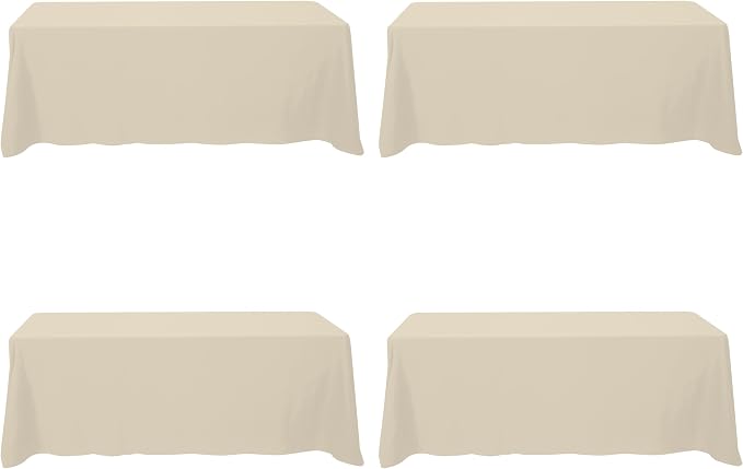 BRILLMAX 4 Pack Beige Tablecloths 90x156 Inch for 8ft Rectangle Tables | 150 GSM Polyester Fabric, Floor Length Drop, Water, Stain & Wrinkle Resistant Cloth Cover for Wedding Reception Banquet Party
