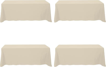 BRILLMAX 4 Pack Beige Tablecloths 90x156 Inch for 8ft Rectangle Tables | 150 GSM Polyester Fabric, Floor Length Drop, Water, Stain & Wrinkle Resistant Cloth Cover for Wedding Reception Banquet Party